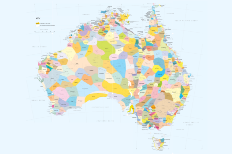AIASTIS map demonstrating what Aboriginal languages are spoken where across Australia