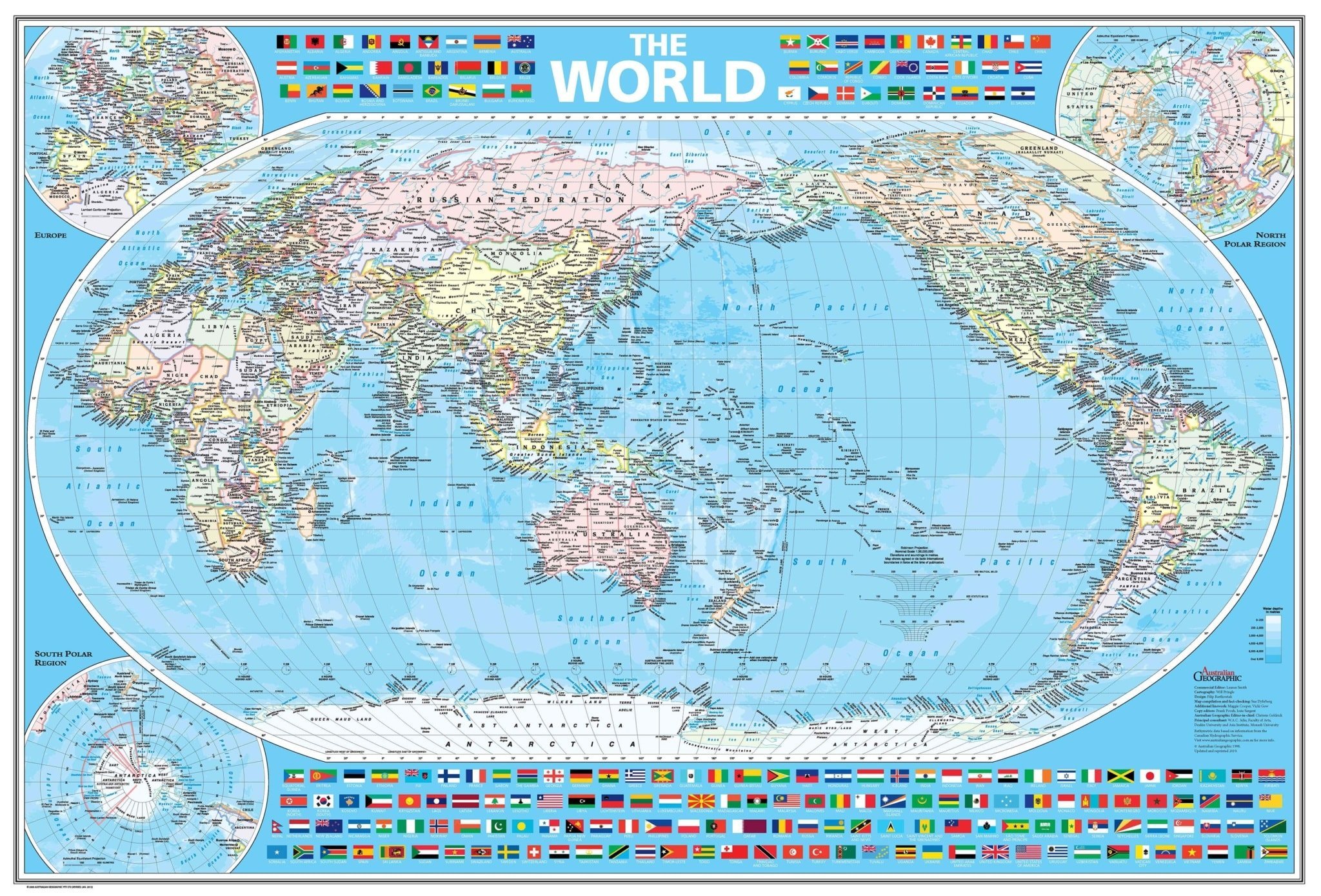World Map Poster With Australia Centred Flat Australian Geographic