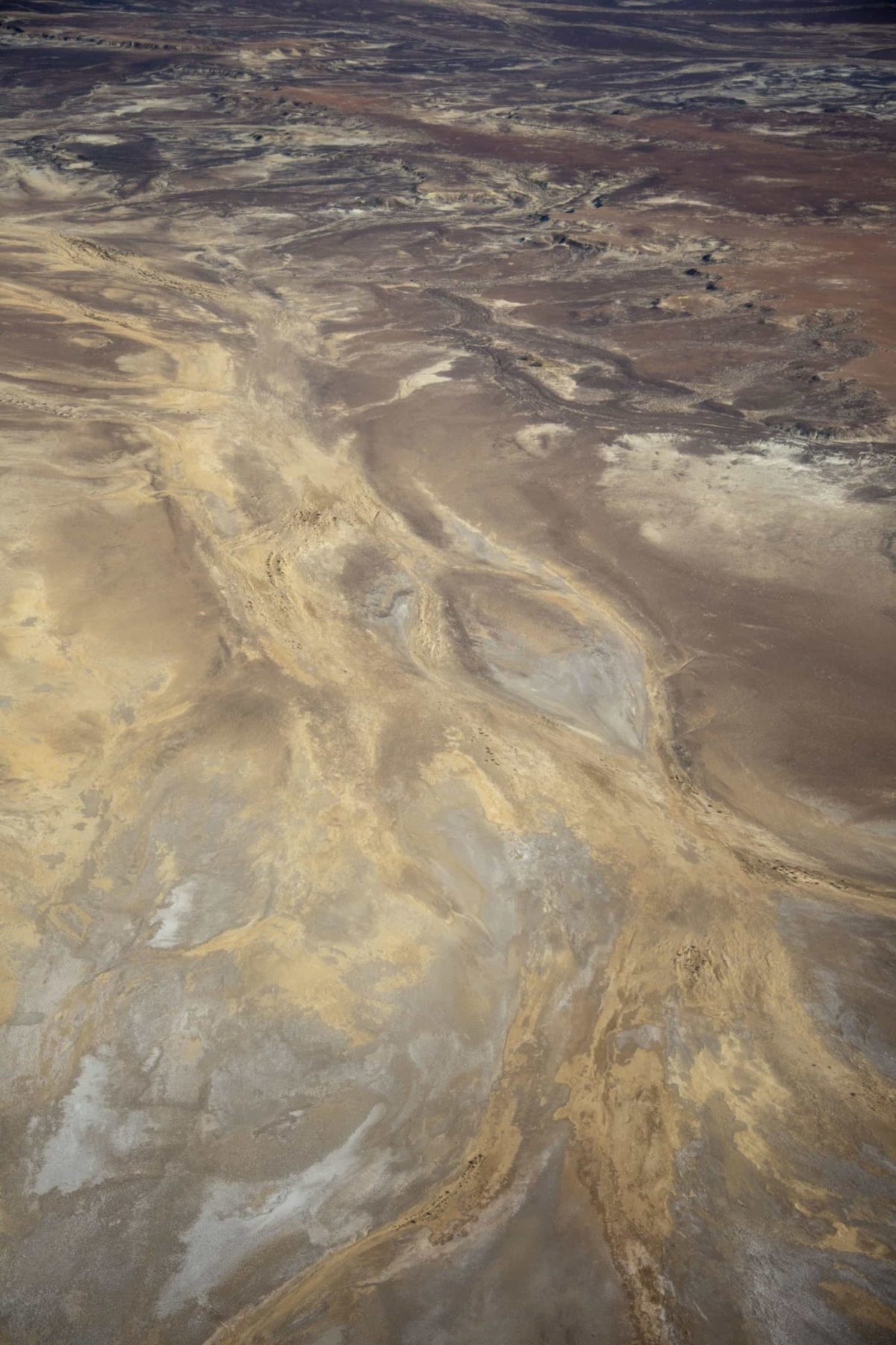 The region from above resembles an immense abstract painting.