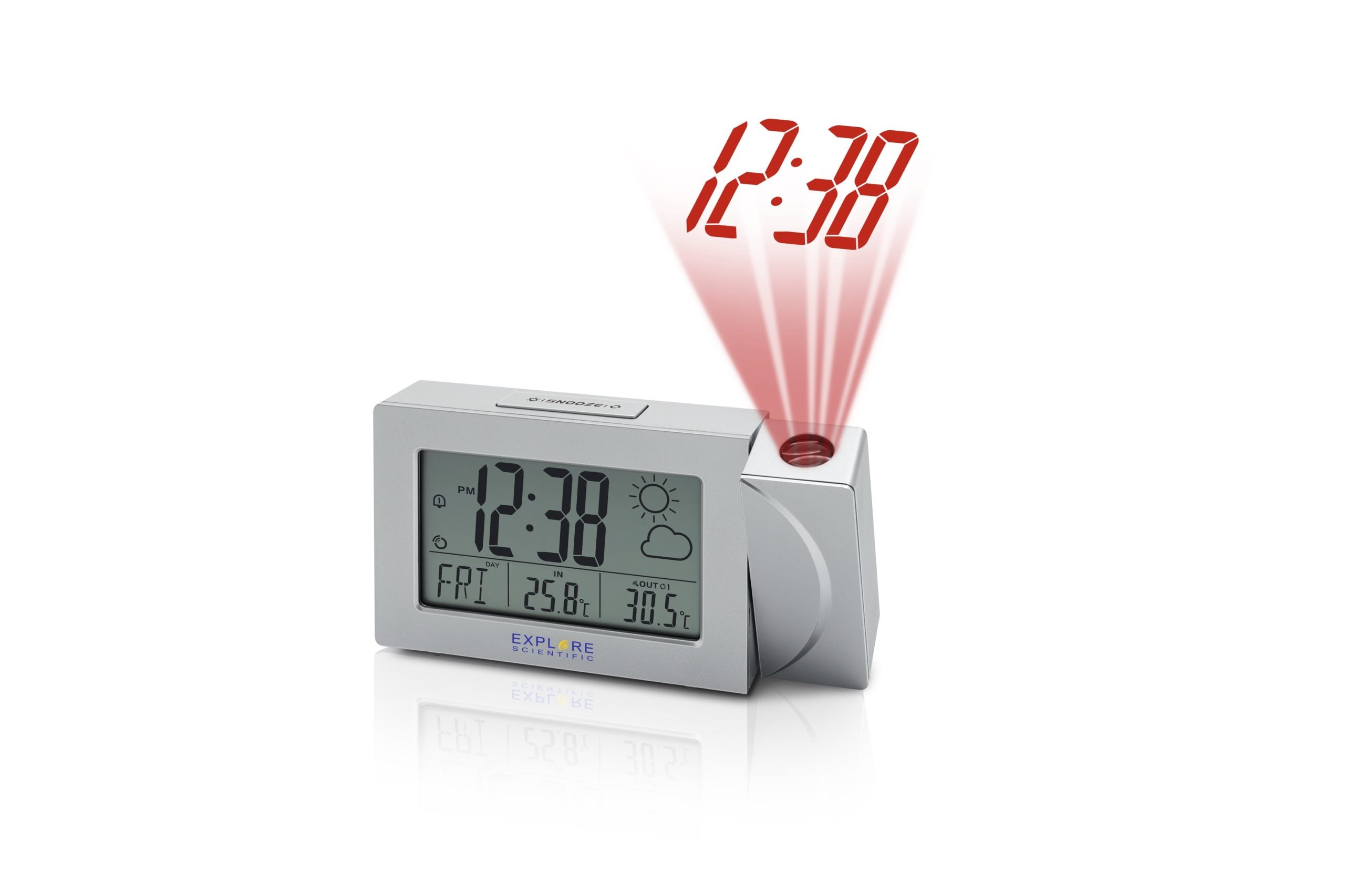 Explore Scientific Silver Projection Clock In/Outdoor Weather Sensor