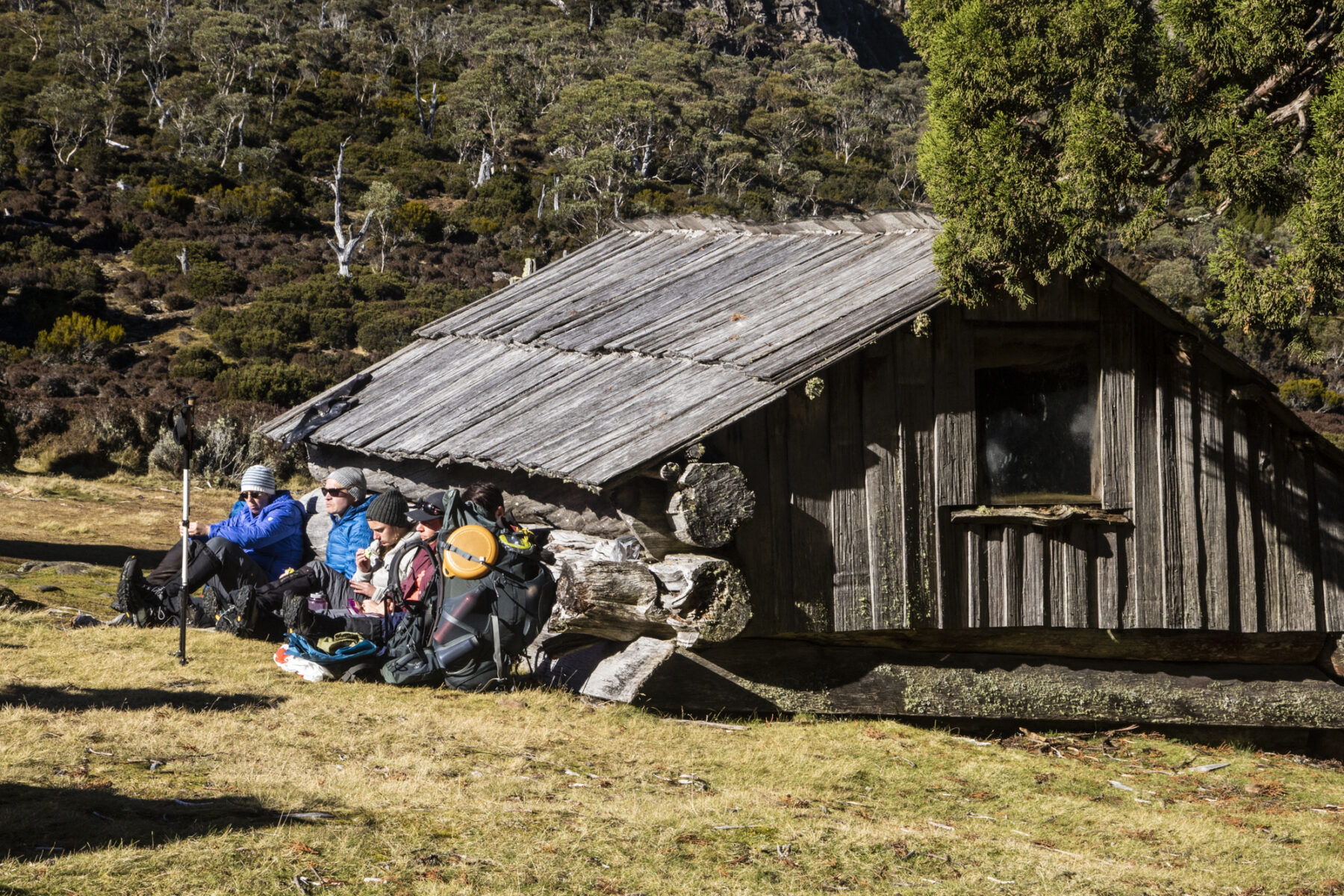 Hikers resting after a long day of trekking