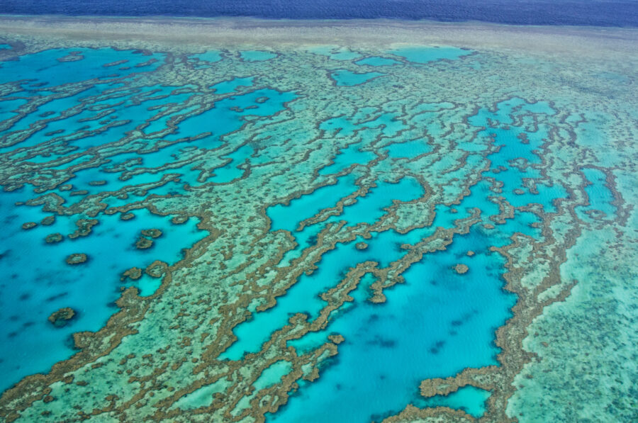 An aerial view of the Great Barrier Reef