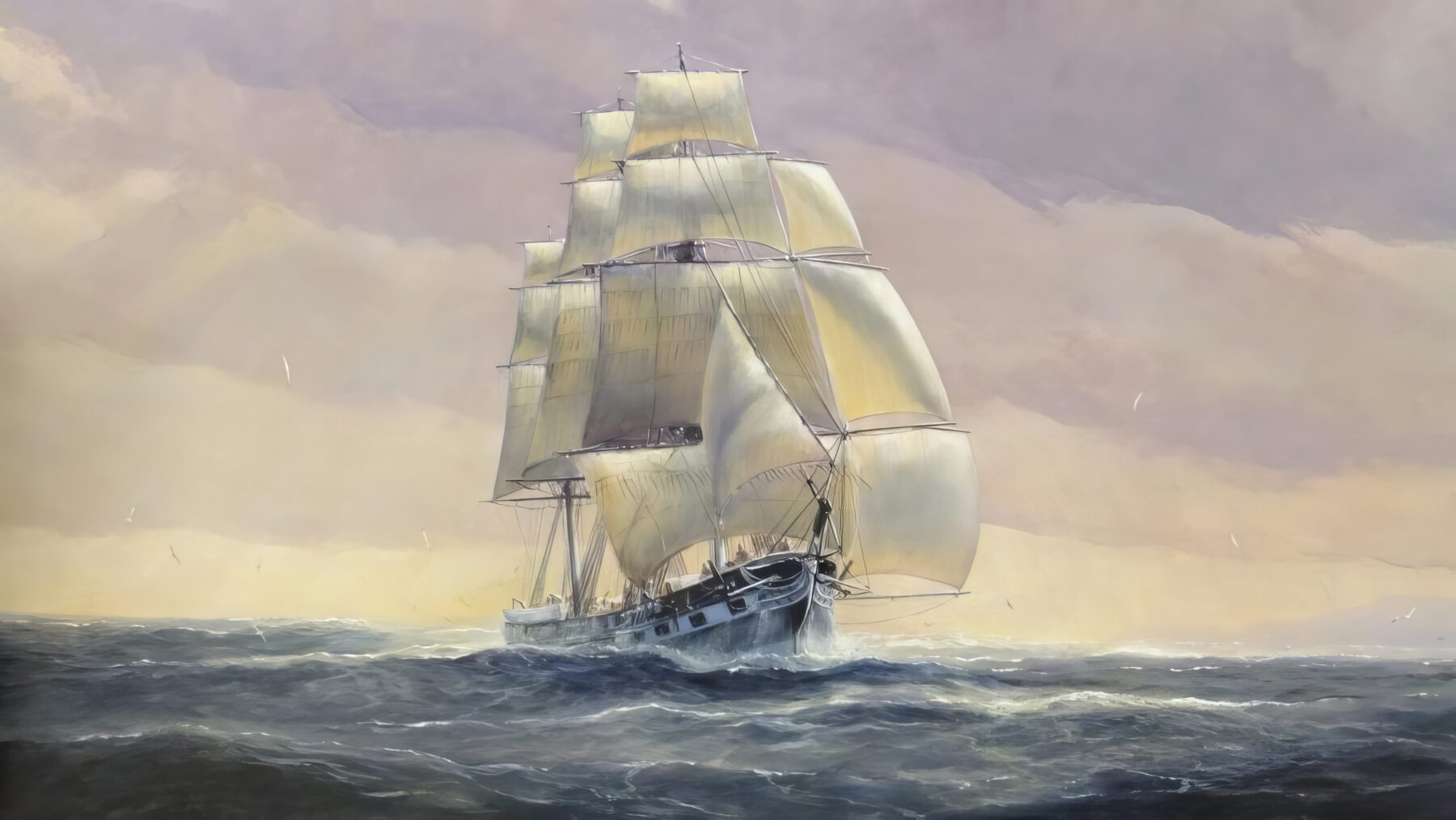 The HMS Buffalo ship – depicted here en route to Australia in 1840 in a c.2015 painting by New Zealand marine artist Paul Deacon.