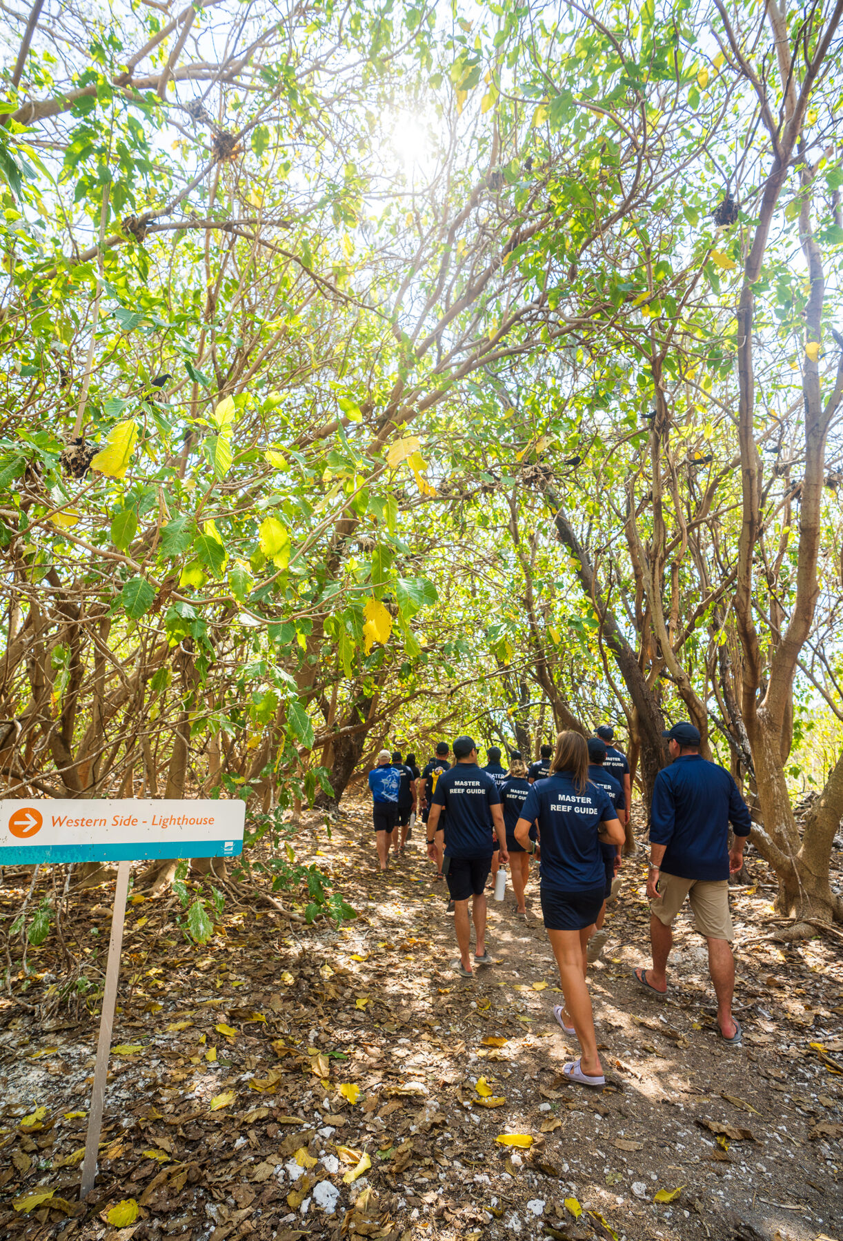 Master Reef Guides walking the path to the Western Side Lighthouse at the Great Barrier Reef Marine Park
