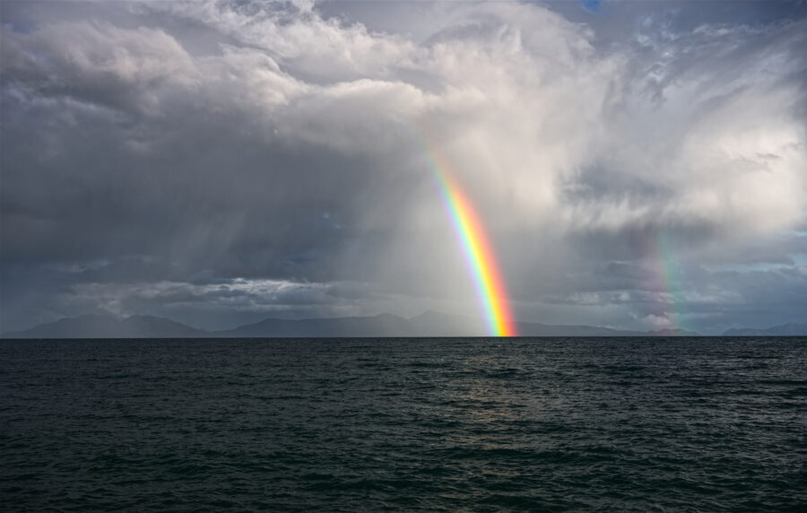 Double Rainbows over the ocean in Tasmania Australia