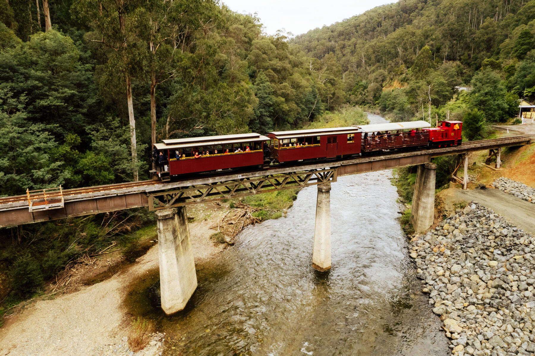 The Walhalla Goldfields Railway which runs between the Walhalla and Thomson River stations