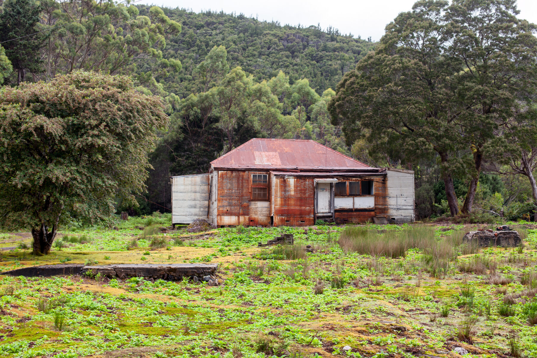 A rusty, abandoned home in Lake Margaret, Tasmania