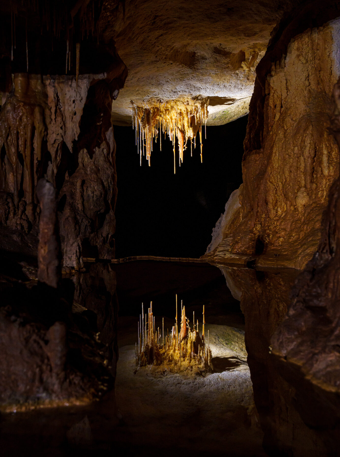 350,000-year-old stalagmites and stalactites in a cave