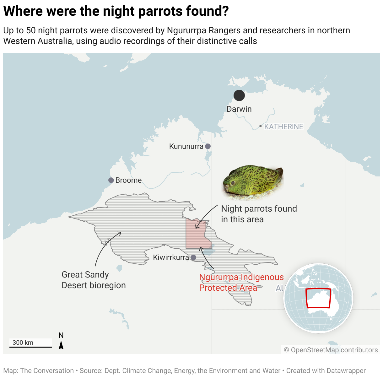 a map showing where in WA the night parrots were found