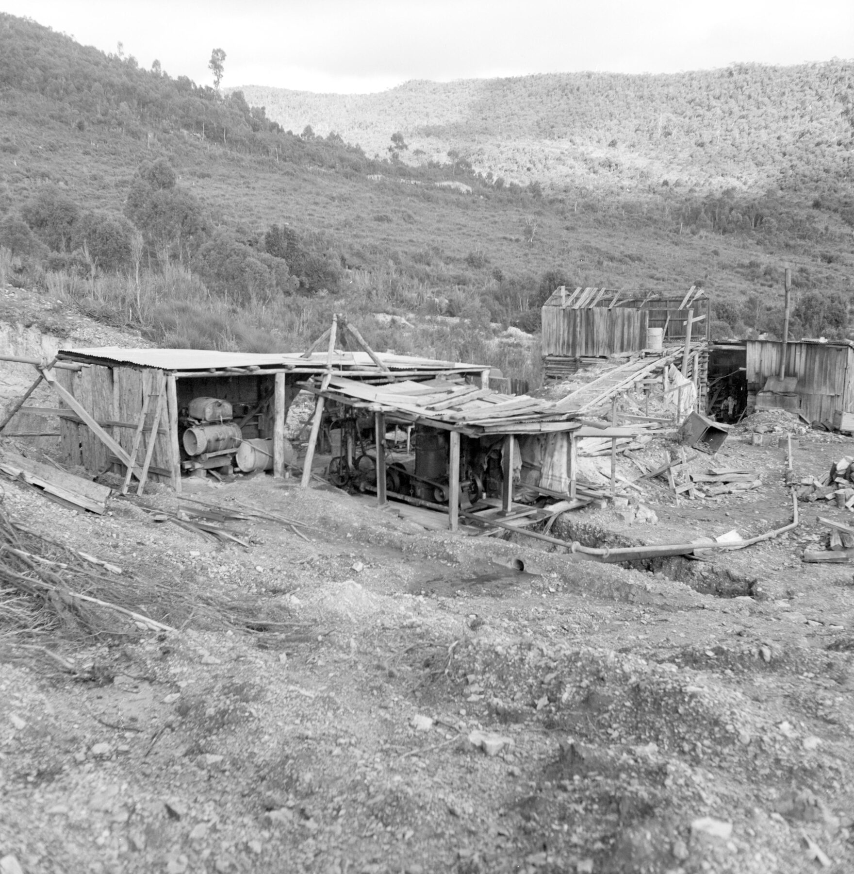 An archive photograph of the mining settlement of Adamsfield