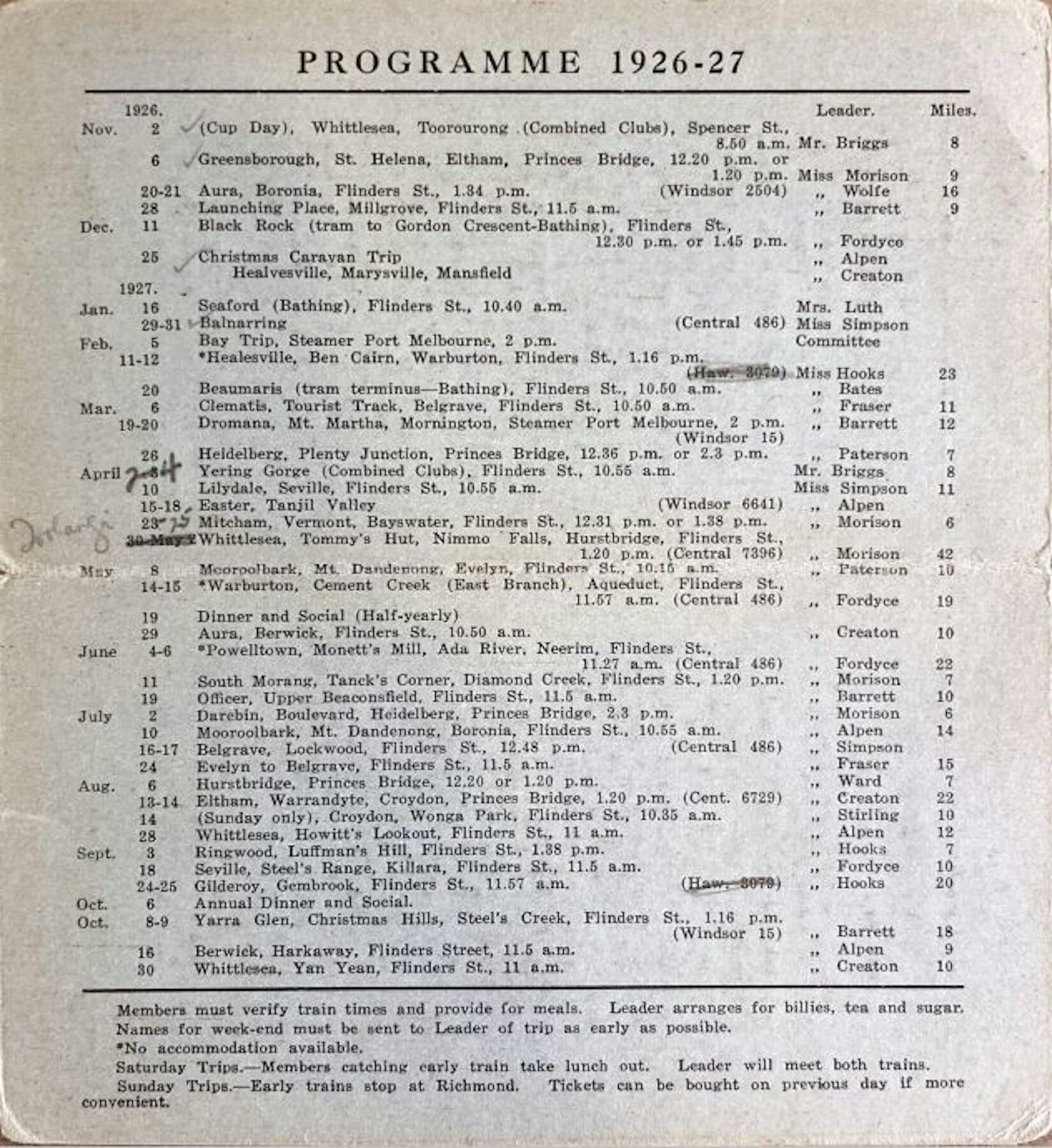 the women's walking club program for 1926