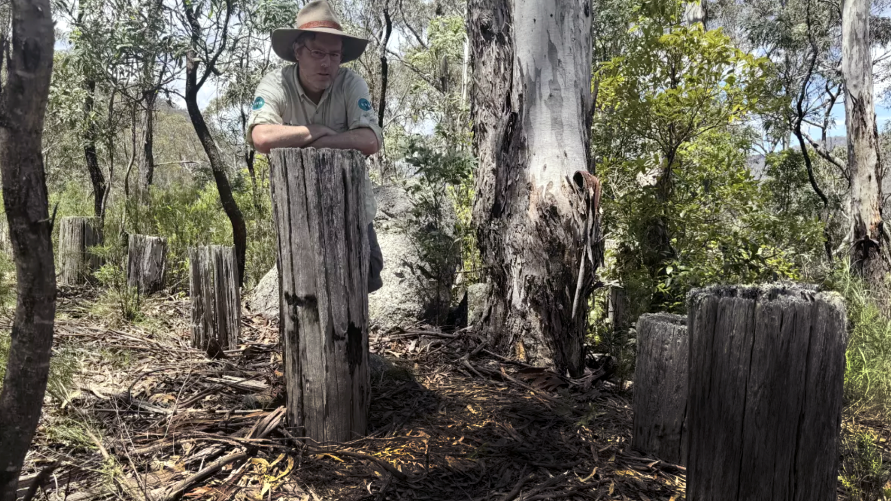 Tim the Yowie Man with remnants of Bombala’s timber tank traps