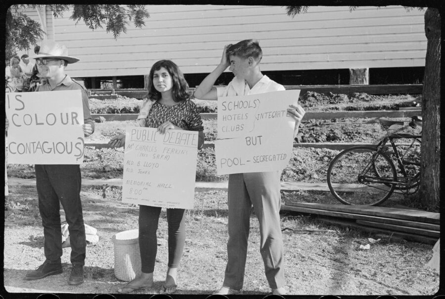Student Action for Aborigines activists protest outside the Moree Artesian Baths on 20 February 1965