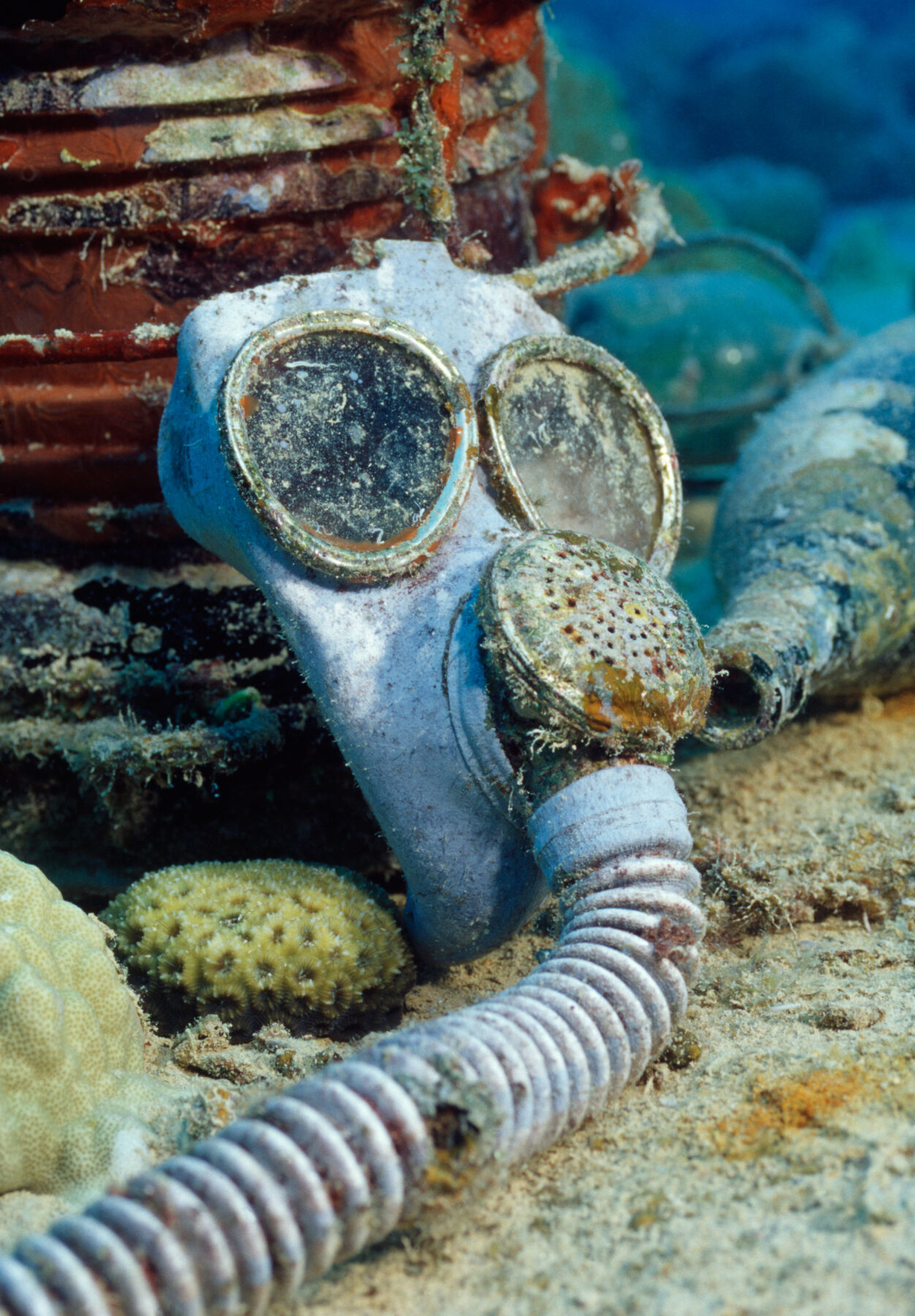 Gas mask on sunken ship