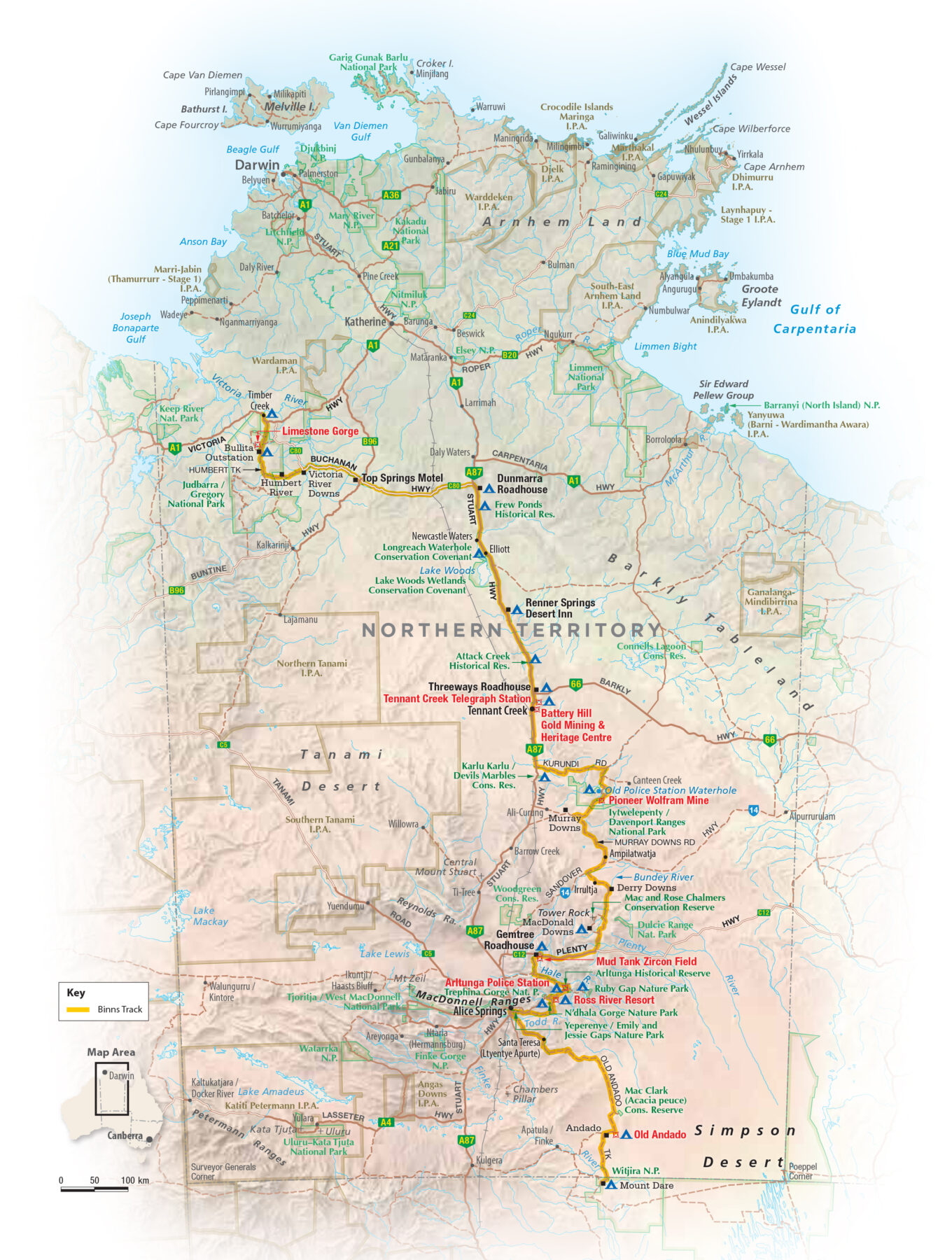 Map of Binns Track, NT