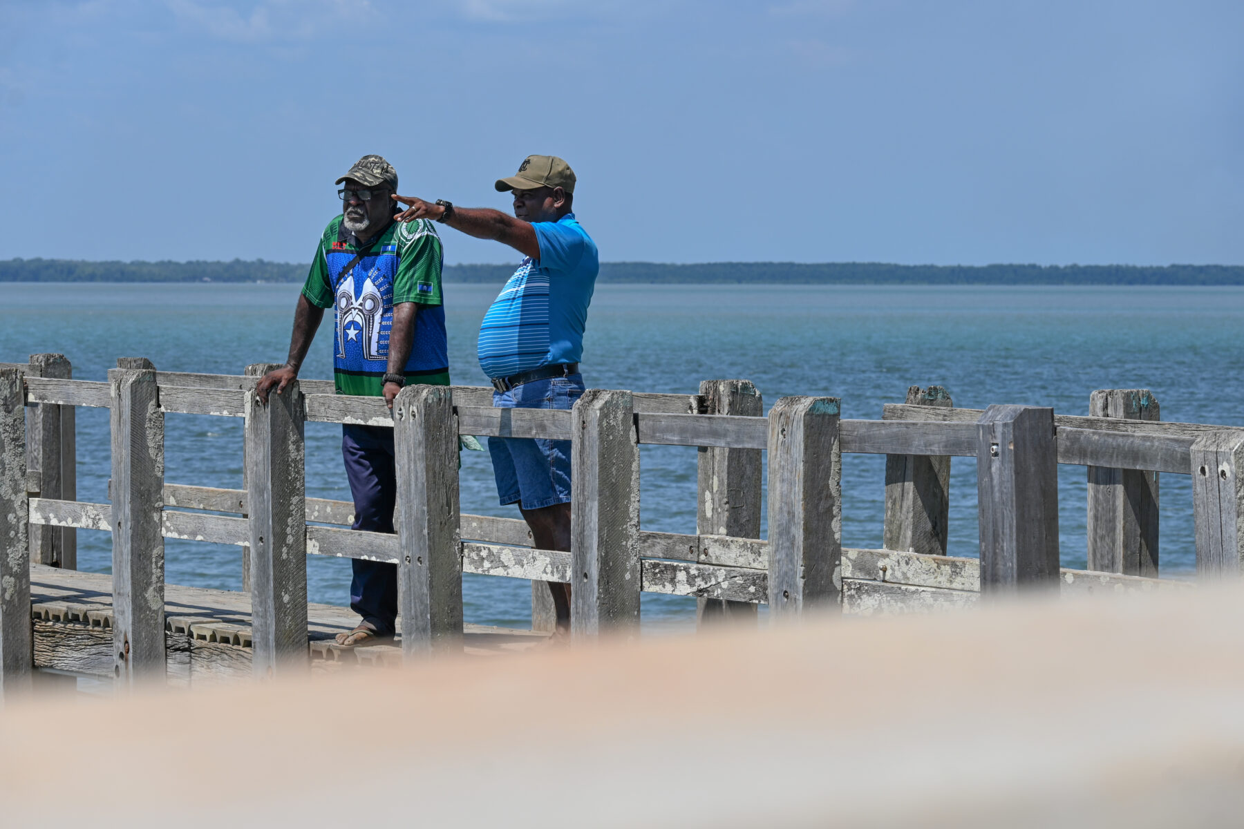Torres Strait Island elders Uncle Pabai Pabai and Uncle Paul Kabai on Boigu Island