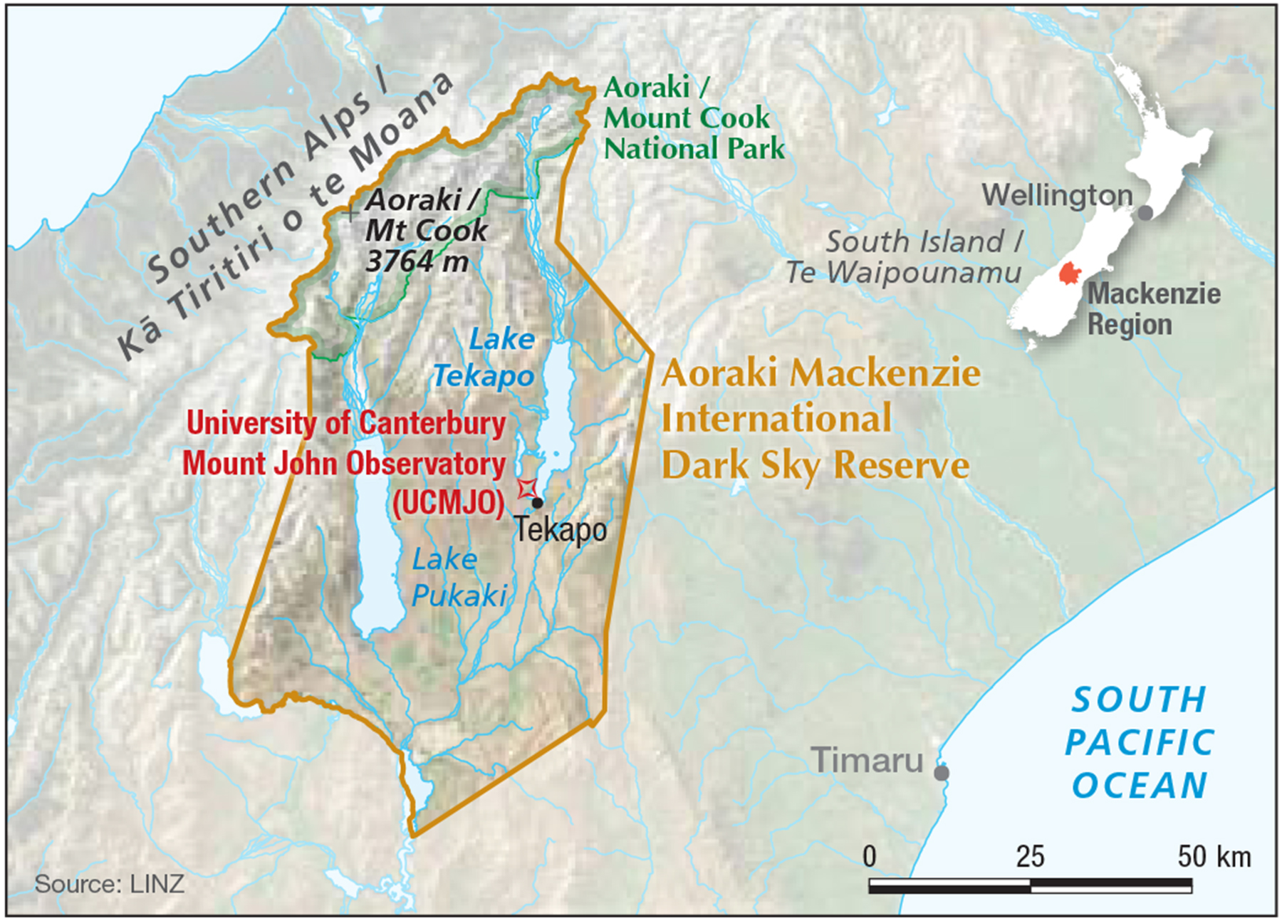 A map of Aoraki Mackenzie International Dark Sky Reserve