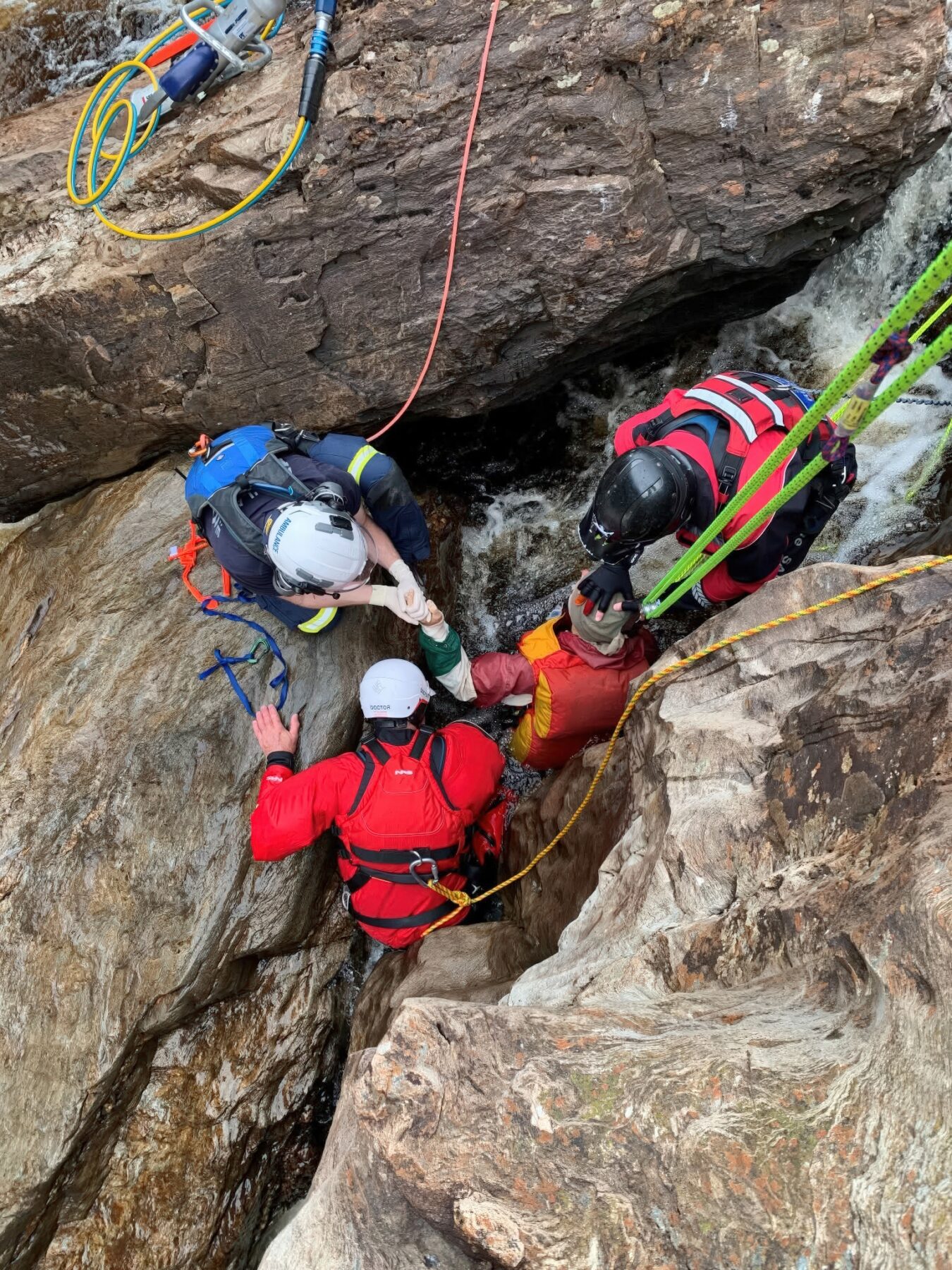 Valdas Bieliauskas being rescued from a narrow rock chute on the Franklin River