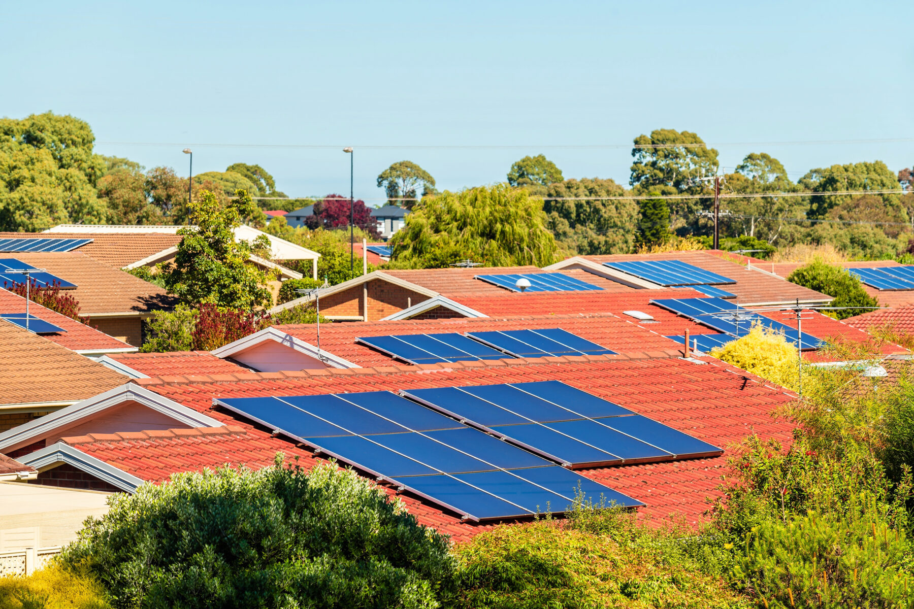 House roofs covered by solar panels