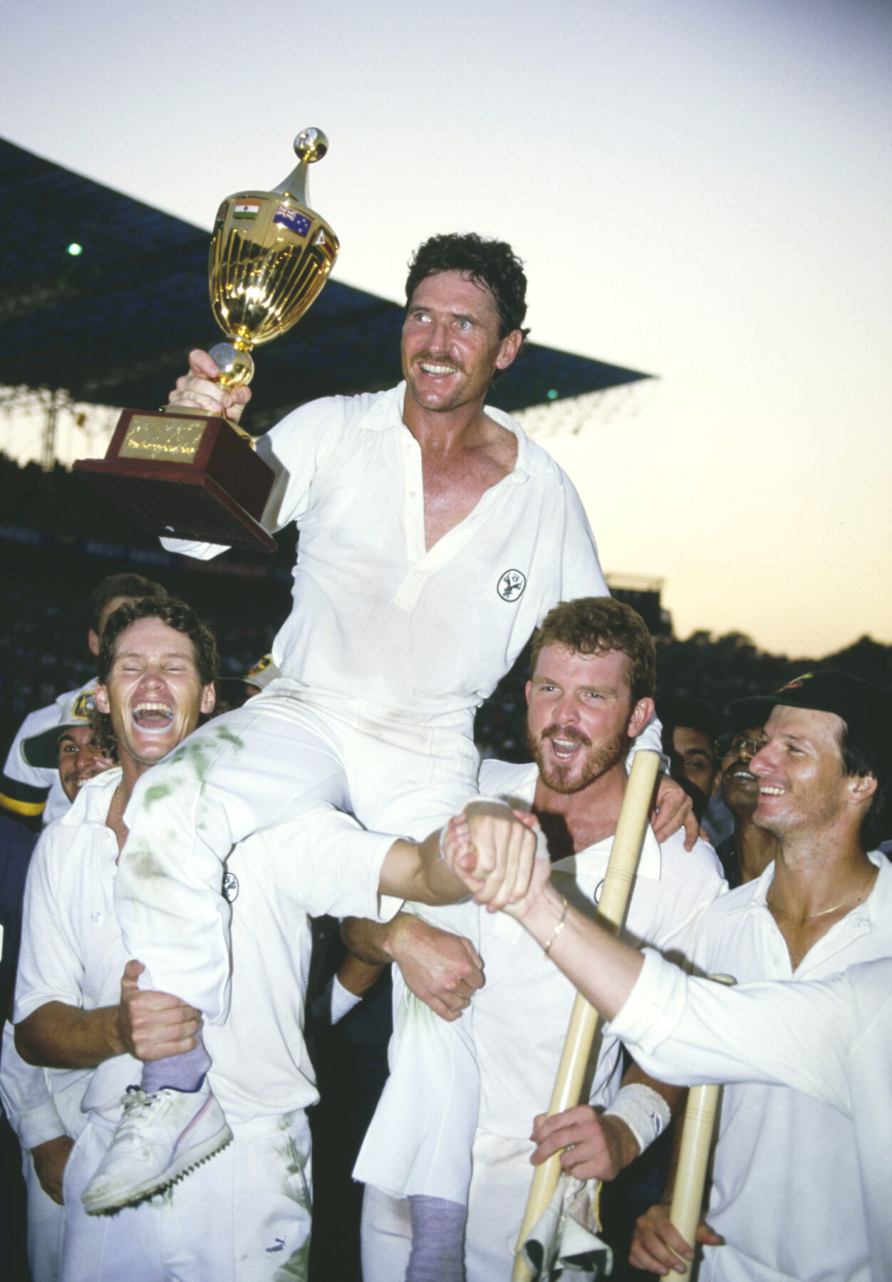 Australia Captain Allan Border holds the trophy