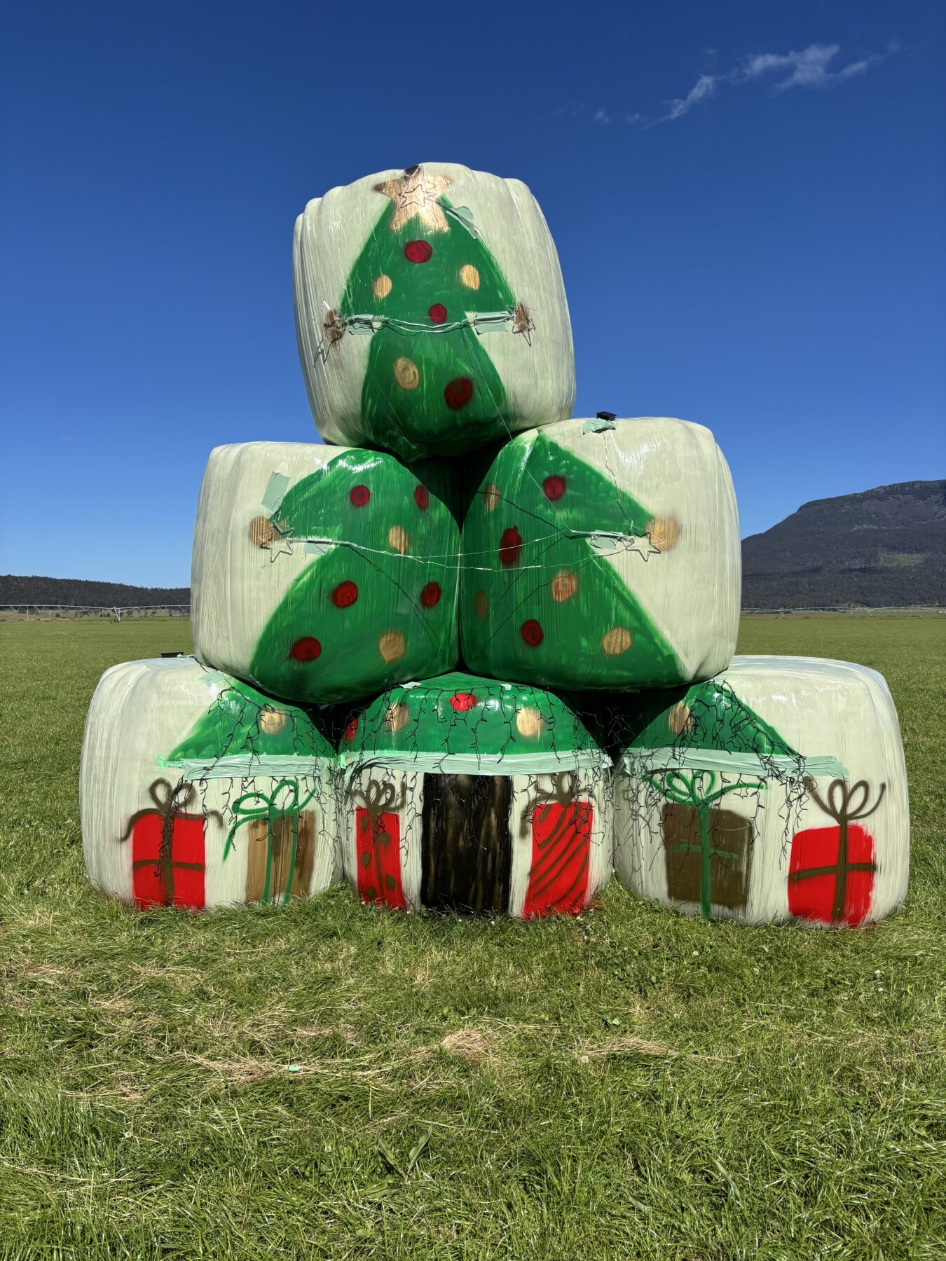 Silage bales form a Christmas tree