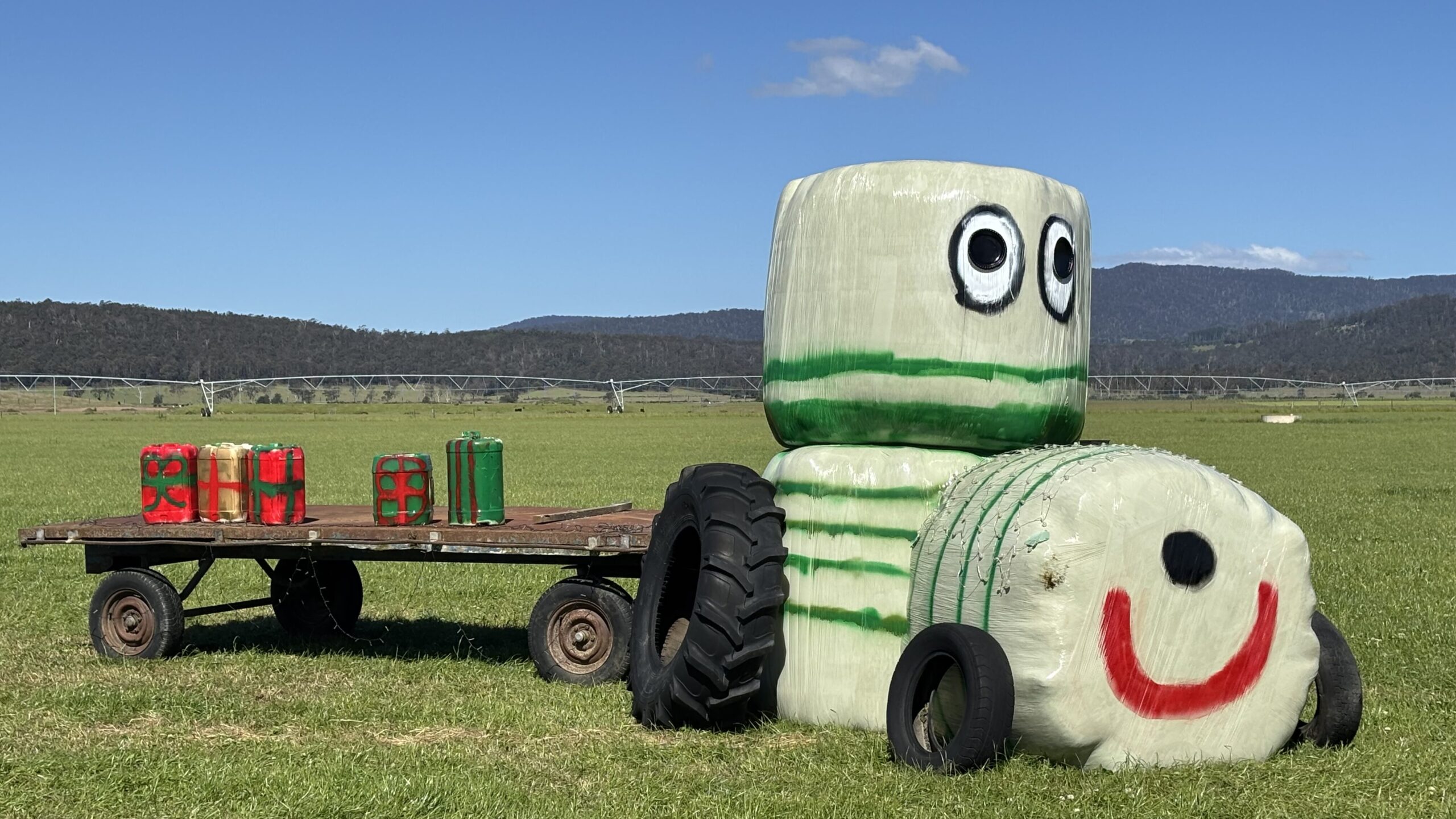 Silage bales and a trailer form a sleigh