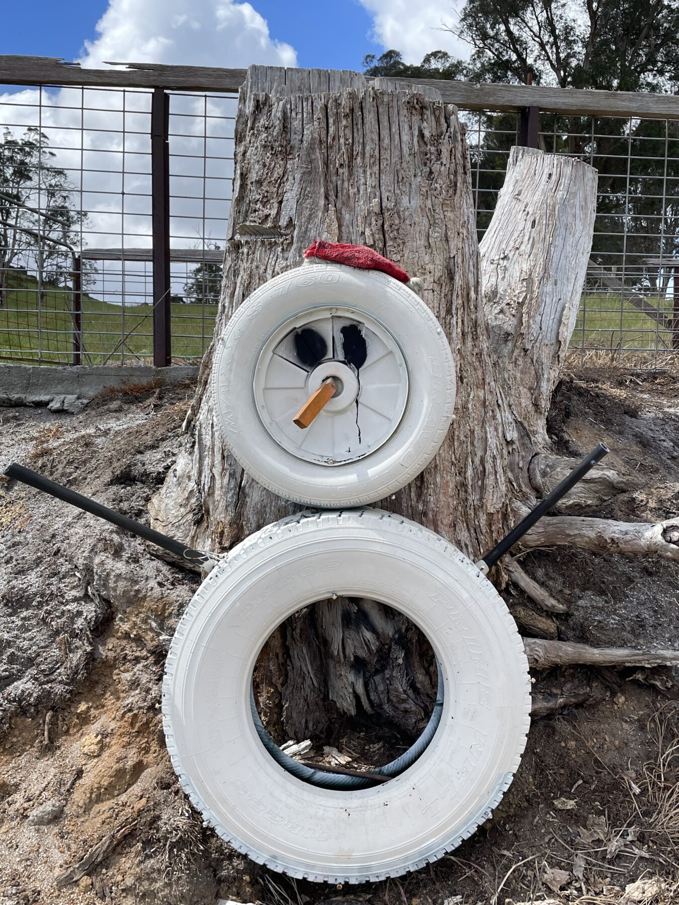 A snowman made from tyres