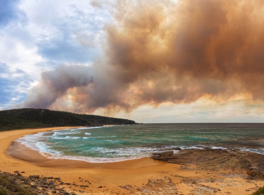 Bushfire smoke coming over the hill
